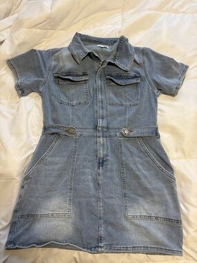 Fashion Nova Light Blue Denim Short Sleeve Shirt Dress